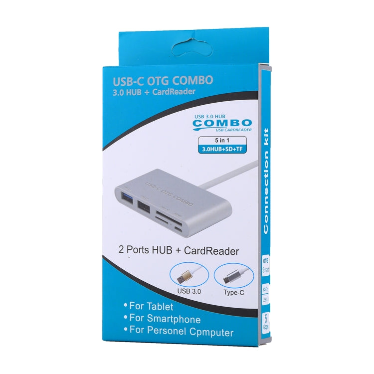 Leitor de Cartões Adaptador COMBO 5 em 1 Micro SD + SD + USB 3.0 + USB 2.0 + Micro USB para USB-C / Tipo-C OTG para Tablet, Smartphone, PC, 5 em 1 (Prateado), 5 em 1 (Dourado)