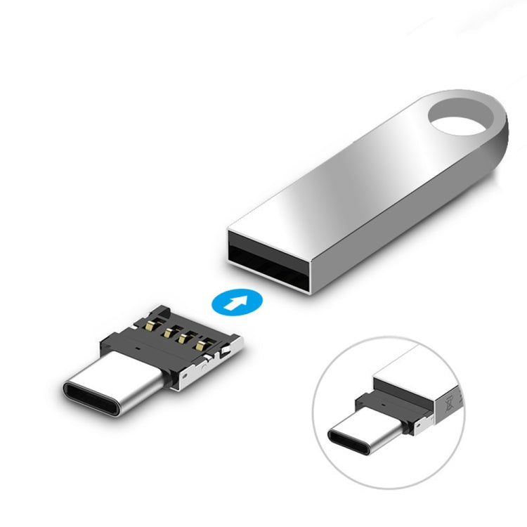 Adaptador Conector OTG Mini USB-C / Tipo-C Macho para USB Fêmea em Liga de Alumínio