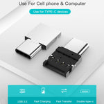 Adaptador Conector OTG Mini USB-C / Tipo-C Macho para USB Fêmea em Liga de Alumínio