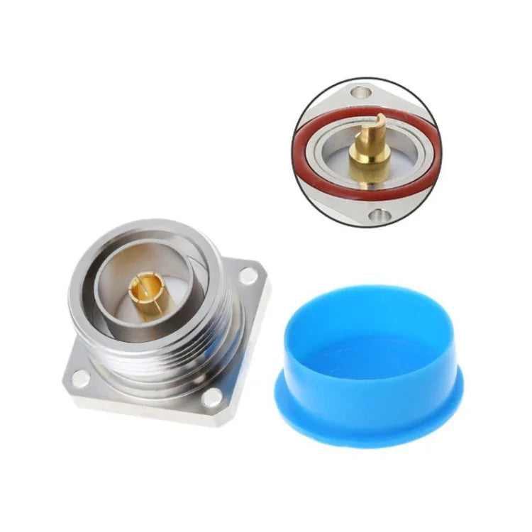 Adaptador Coaxial RF L29 Conector Central Fêmea 7/16 Din com Flange de 4 Furos e Copo para Soldar