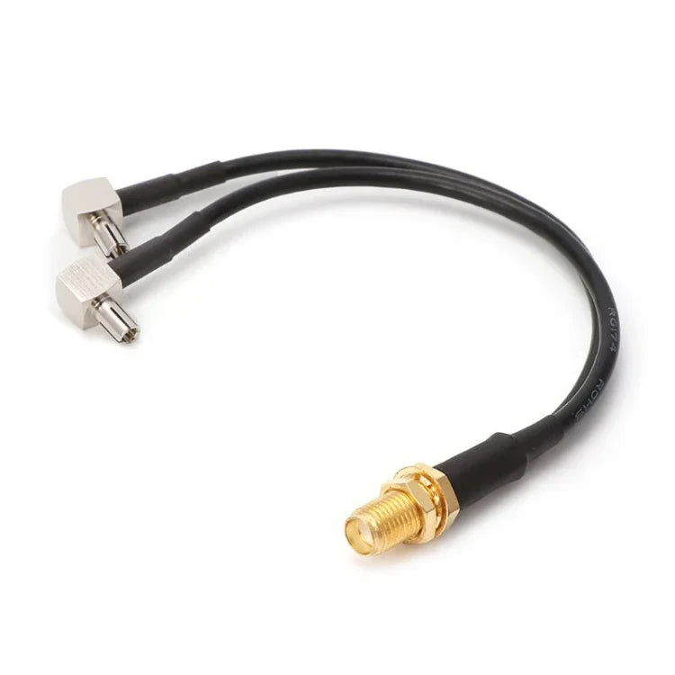Extensão de Cabo de Ligação RG174 SMA Fêmea para 2 x TS9 Macho, Comprimento: 15cm, SMA Fêmea para 2 x TS9 Macho 15cm