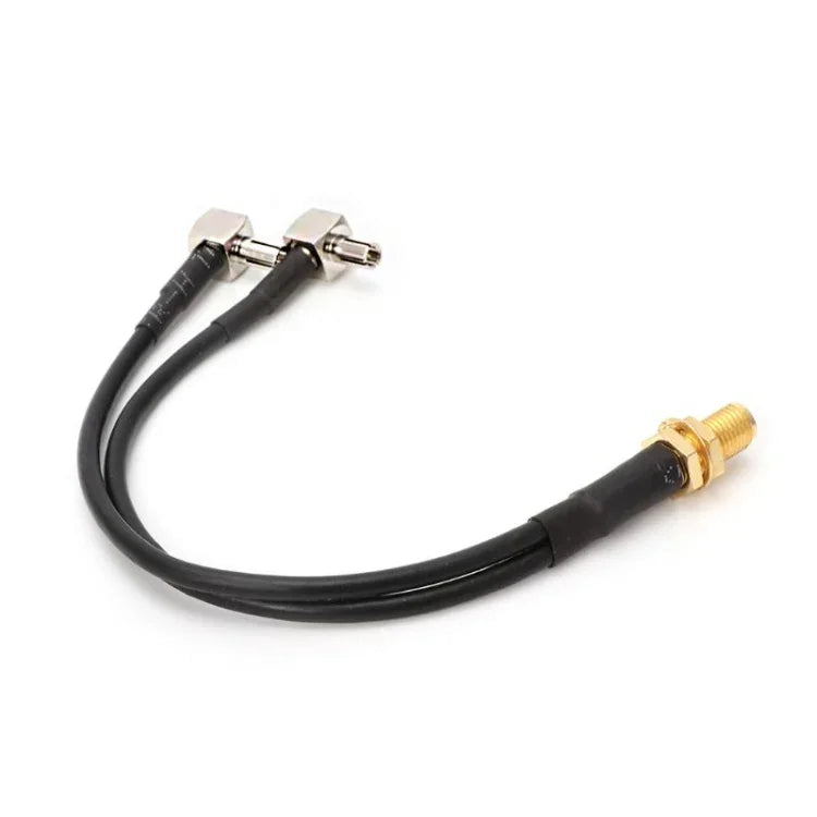 Extensão de Cabo de Ligação RG174 SMA Fêmea para 2 x TS9 Macho, Comprimento: 15cm, SMA Fêmea para 2 x TS9 Macho 15cm