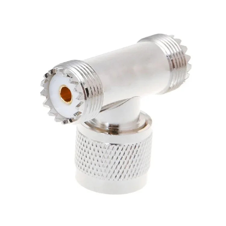 Adaptador em T UHF Macho PL259 para 2 UHF Fêmea