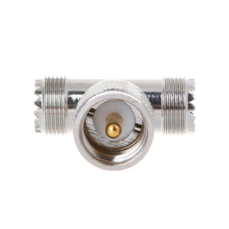 Adaptador em T UHF Macho PL259 para 2 UHF Fêmea