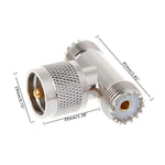 Adaptador em T UHF Macho PL259 para 2 UHF Fêmea