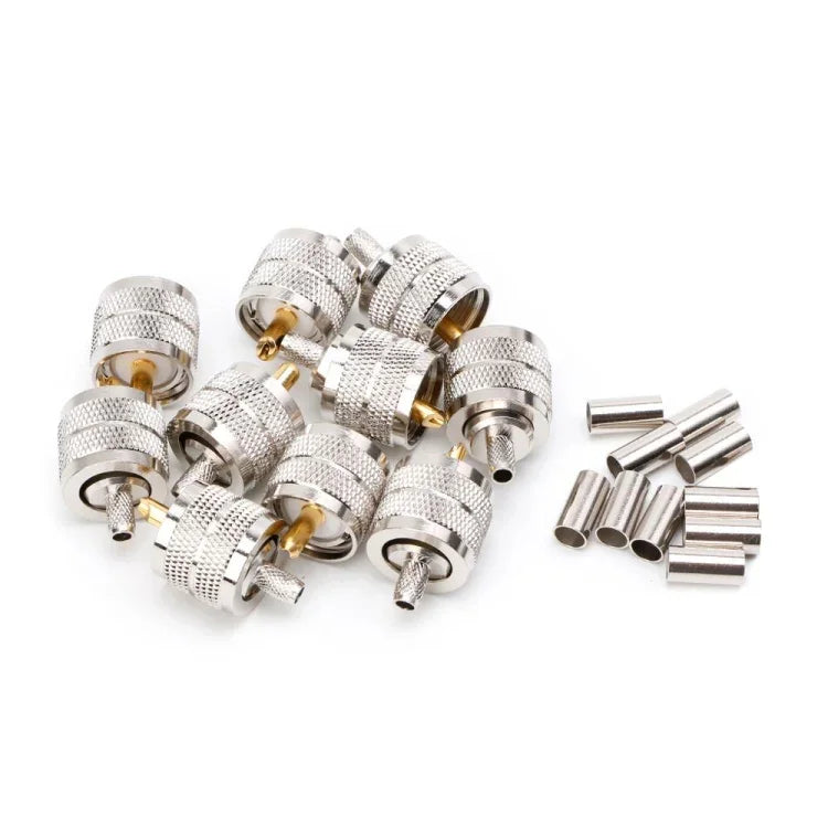 10 PCS Adaptador Conector Crimpado UHF Macho PL259 para RG58 RG142 / 3D-FB