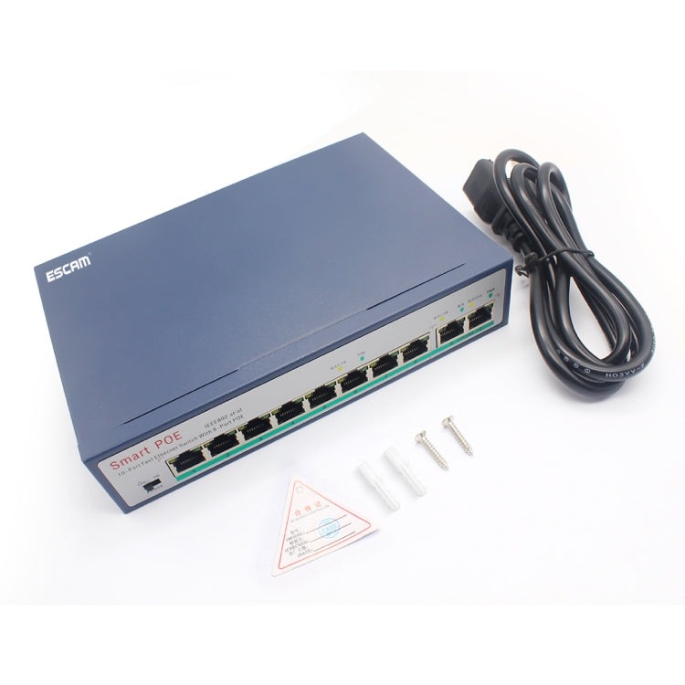 Switch Ethernet Rápida ESCAM POE 8+2 10-Portas 8-Portas POE 10/100M 120W, Distância de Transmissão: 150m, 10 Portas