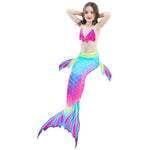 3 peças/conjuntos de caudas de sereia para crianças, biquíni cosplay de sereia, tamanho: 110 (magenta+azul), tamanho: 110