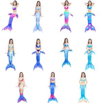 3 peças/conjuntos de caudas de sereia para crianças, biquíni cosplay de sereia, tamanho: 110 (magenta+azul), tamanho: 110