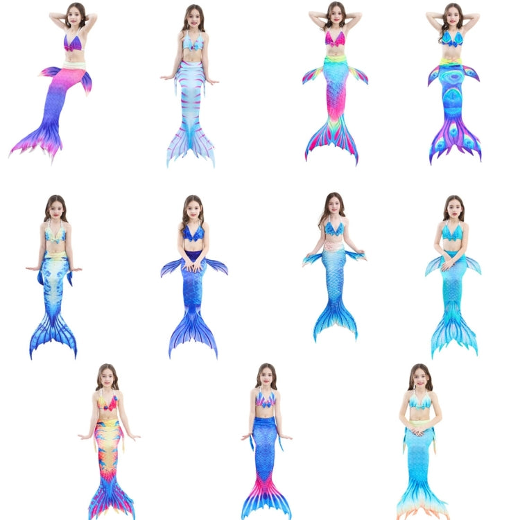 3 peças/conjuntos de caudas de sereia para crianças, biquíni cosplay de sereia, tamanho: 110 (magenta+azul), tamanho: 110
