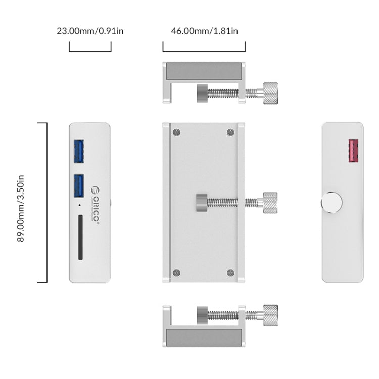ORICO MH2AC-U3 Hub USB3.0 de 2 Portas com Clip e Leitor de Cartões SD