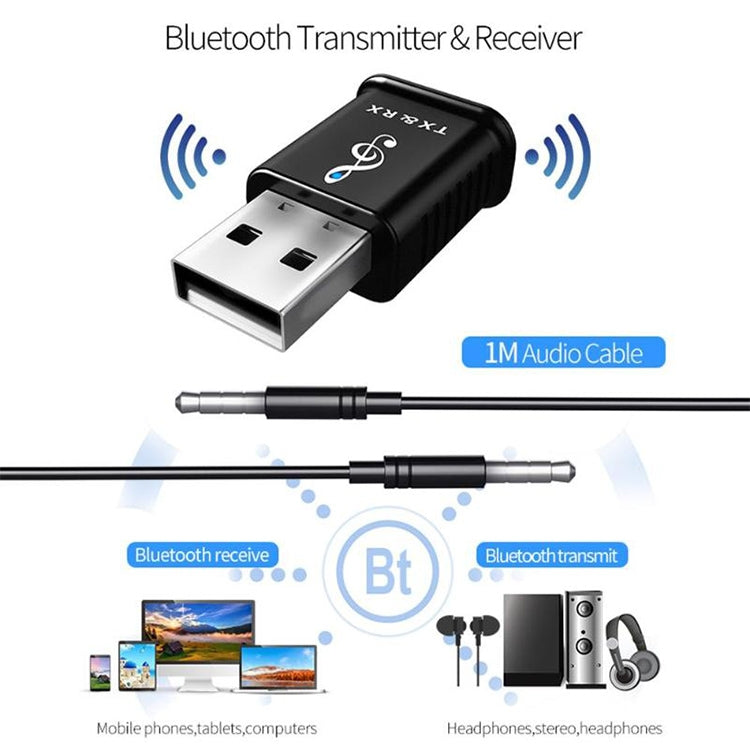 MSD168 Transmissor e receptor Bluetooth 2 em 1 Mini AUX estéreo 3,5mm Adaptador Bluetooth 5.0 sem fios para carro, TV, PC, MP3