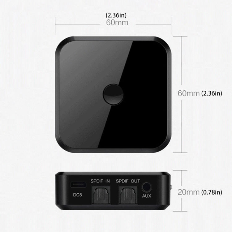 Receptor Bluetooth 5.0 de Fibra Óptica Transmissor Bluetooth CSR8670 2 em 1 Suporta APTX, preto