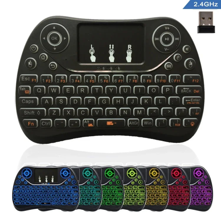 Teclado Mini Sem Fios I8 Max 2.4GHz com Touchpad, Rato Aéreo Fly Recarregável, Jogo Inteligente com Retroiluminação de 7 Cores