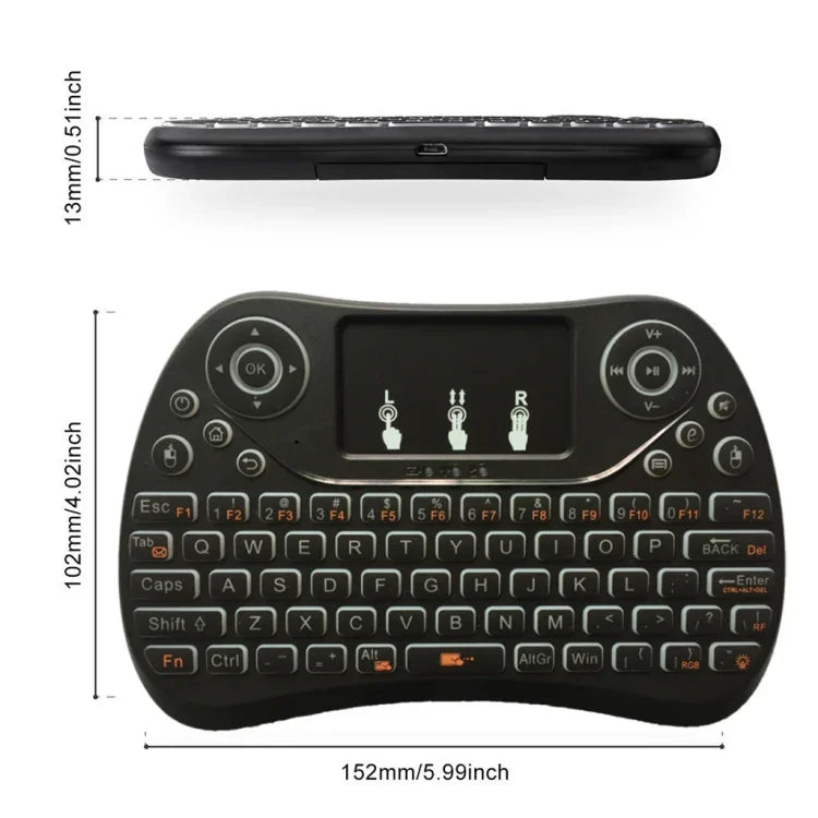 Teclado Mini Sem Fios I8 Max 2.4GHz com Touchpad, Rato Aéreo Fly Recarregável, Jogo Inteligente com Retroiluminação de 7 Cores