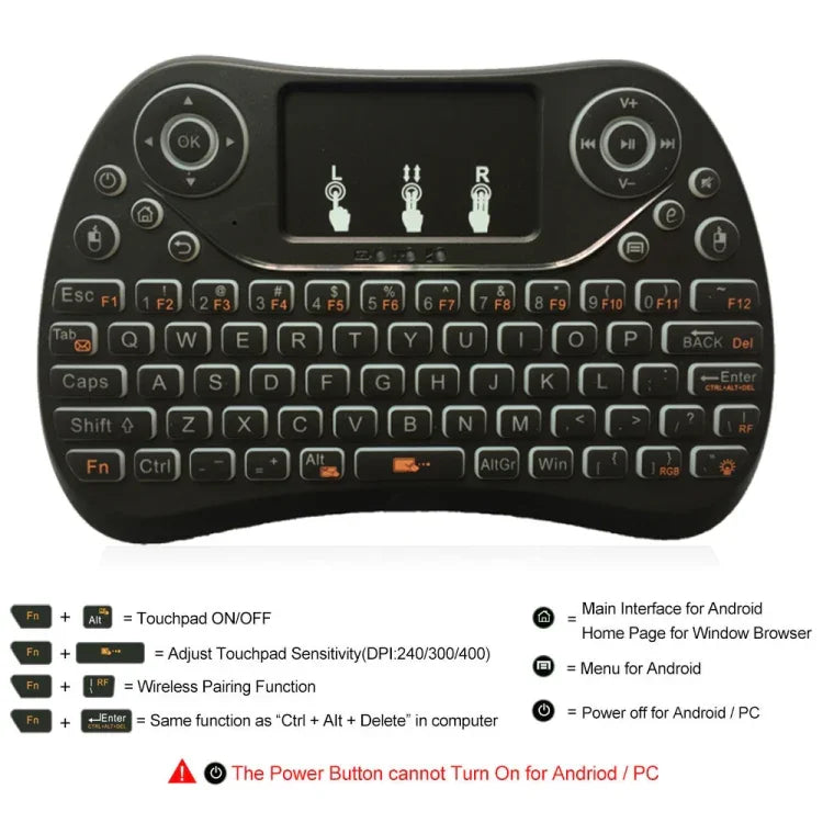Teclado Mini Sem Fios I8 Max 2.4GHz com Touchpad, Rato Aéreo Fly Recarregável, Jogo Inteligente com Retroiluminação de 7 Cores