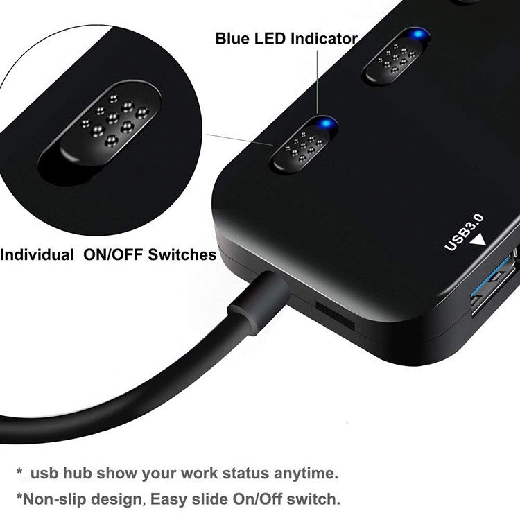 Hub USB3.0 Ultra Rápido com 4 Portas e Interruptor, USB 3.0
