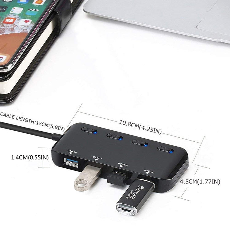 Hub USB3.0 Ultra Rápido com 4 Portas e Interruptor, USB 3.0