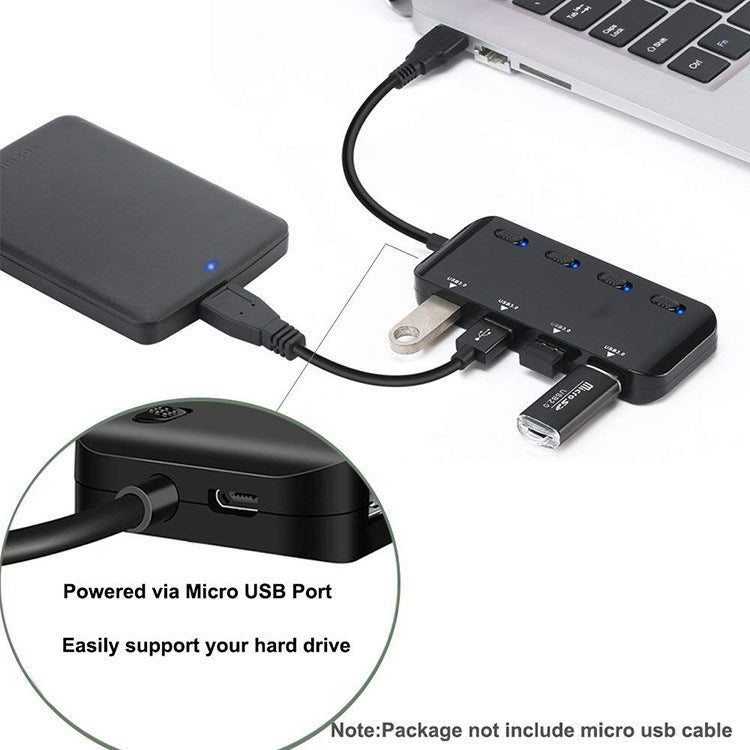 Hub USB3.0 Ultra Rápido com 4 Portas e Interruptor, USB 3.0