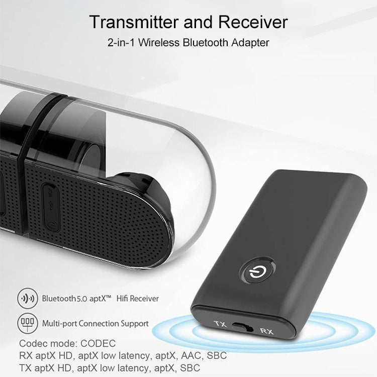 Adaptador Bluetooth B10S 5.0 Transmissor e Receptor Bluetooth 2 em 1, preto