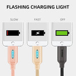 Cabo de Carregamento Inteligente com Desligamento Automático para Liga de Zinco para Cabo de Dados Luminoso da Apple com Luz de Corrida