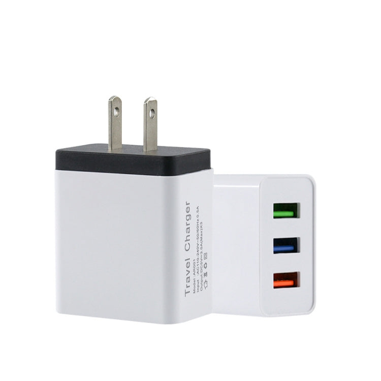 Carregador de Viagem para Telemóvel 2A 3USB Ficha US, preto, cinzento, vermelho, laranja, azul