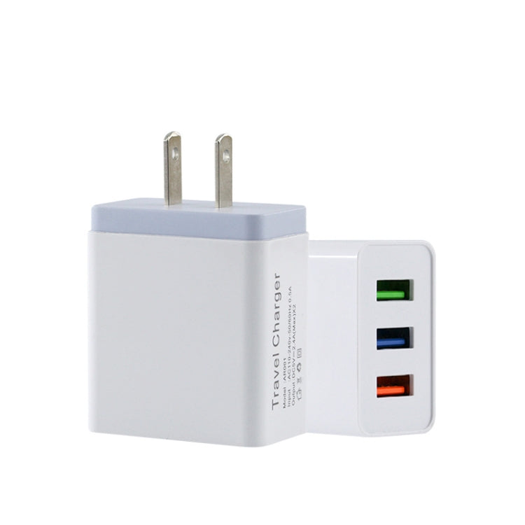 Carregador de Viagem para Telemóvel 2A 3USB Ficha US, preto, cinzento, vermelho, laranja, azul