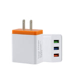 Carregador de Viagem para Telemóvel 2A 3USB Ficha US, preto, cinzento, vermelho, laranja, azul