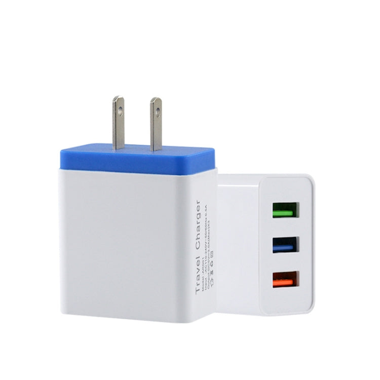 Carregador de Viagem para Telemóvel 2A 3USB Ficha US, preto, cinzento, vermelho, laranja, azul
