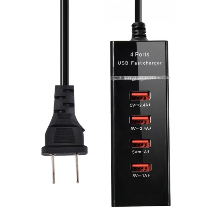 Adaptador Carregador com 4 Portas USB 5V 4.1A com Cabo de Alimentação, Comprimento do Cabo: 1,5m, Ficha US, Ficha US