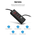 Adaptador Carregador com 4 Portas USB 5V 4.1A com Cabo de Alimentação, Comprimento do Cabo: 1,5m, Ficha US, Ficha US