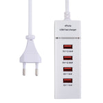 Adaptador Carregador com 4 Portas USB 5V 4.1A com Cabo de Alimentação, Comprimento do Cabo: 1,5m, Ficha EU, Ficha EU