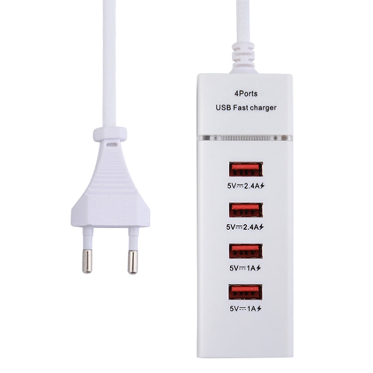 Adaptador Carregador com 4 Portas USB 5V 4.1A com Cabo de Alimentação, Comprimento do Cabo: 1,5m, Ficha EU, Ficha EU