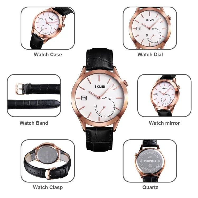 Relógio Masculino Criativo e de Moda SKMEI 1581 Simples Casual para Desporto ao Ar Livre Resistente à Água com Quartzo de Dois Pinos