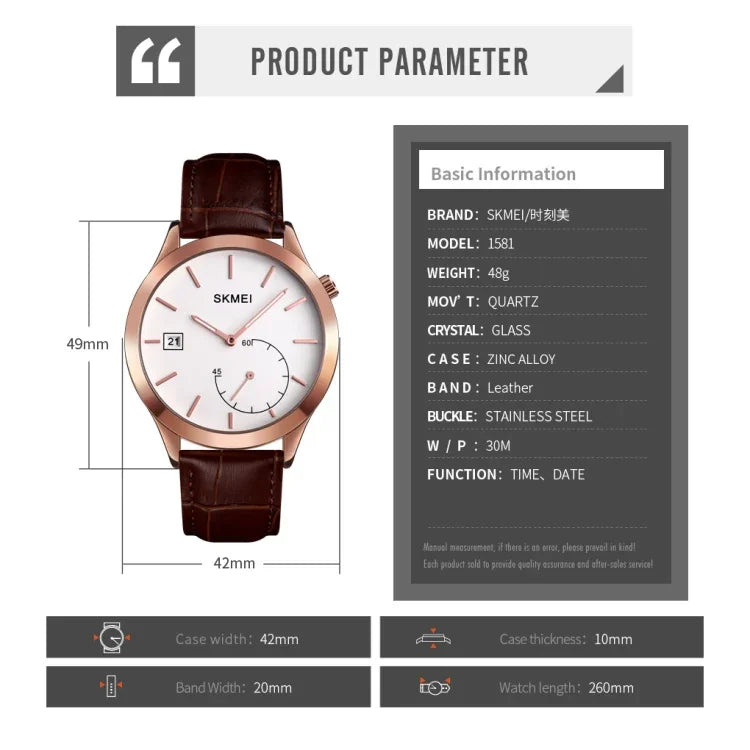 Relógio Masculino Criativo e de Moda SKMEI 1581 Simples Casual para Desporto ao Ar Livre Resistente à Água com Quartzo de Dois Pinos