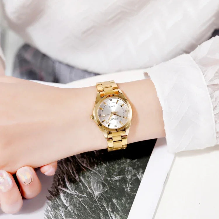 Relógio Feminino Skmei 1620 Delicado com Strass Criativo Casual Resistente à Água Relógio de Quartzo com Correia de Aço