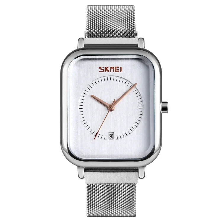 Relógio Masculino SKMEI 9207 Criativo e de Moda com Correia de Malha e Fecho Magnético em Aço Relógio de Quartzo para Casais
