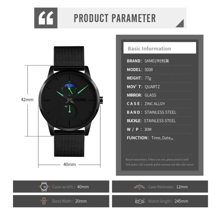 Relógio de Quartzo Masculino Skmei 9208 Casual Simples para Negócios e Desporto