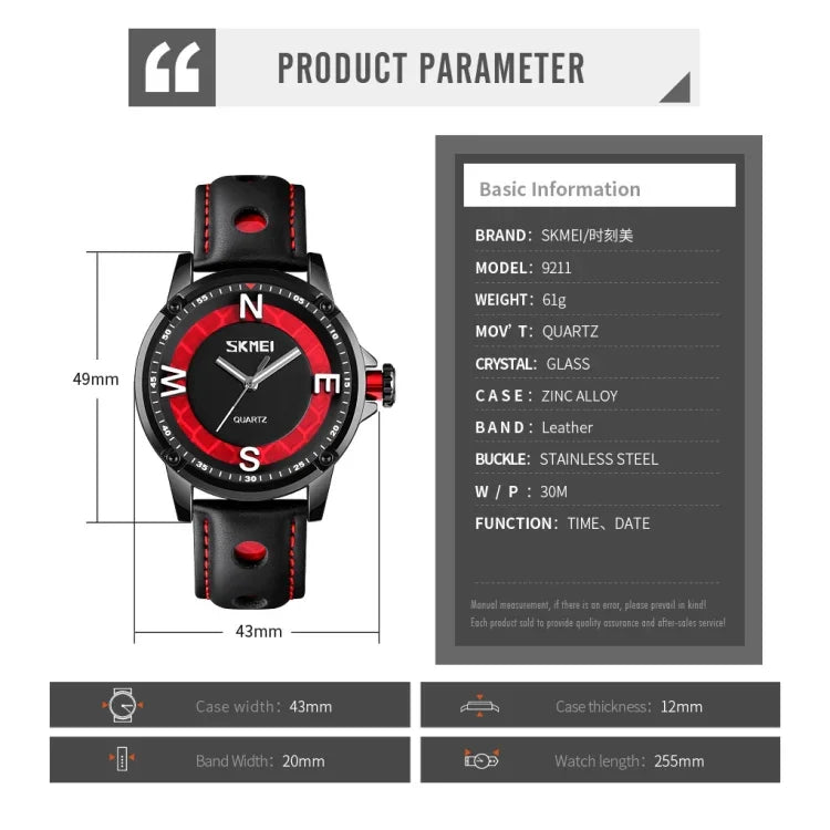 Relógio Masculino SKMEI 9211 de Moda com Mostrador Estéreo Desportivo Ponteiros Luminosos Criativo Relógio de Quartzo para Negócios e Tendência