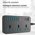 T09 Tomada Universal Internacional Multi-Funções Plug-in 3 Furos 3000W Alta Potência + 6 USB Carregamento Inteligente, PLUGUE UE, PLUGUE US, PLUGUE UK