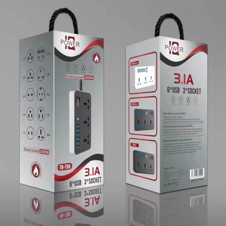 T09 Tomada Universal Internacional Multi-Funções Plug-in 3 Furos 3000W Alta Potência + 6 USB Carregamento Inteligente, PLUGUE UE, PLUGUE US, PLUGUE UK