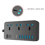 T09 Tomada Universal Internacional Multi-Funções Plug-in 3 Furos 3000W Alta Potência + 6 USB Carregamento Inteligente, PLUGUE UE, PLUGUE US, PLUGUE UK