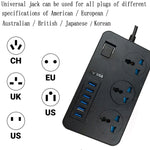 T09 Tomada Universal Internacional Multi-Funções Plug-in 3 Furos 3000W Alta Potência + 6 USB Carregamento Inteligente, PLUGUE UE, PLUGUE US, PLUGUE UK