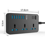 T09 Tomada Universal Internacional Multi-Funções Plug-in 3 Furos 3000W Alta Potência + 6 USB Carregamento Inteligente, PLUGUE UE, PLUGUE US, PLUGUE UK