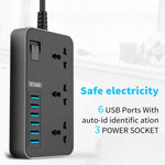 T09 Tomada Universal Internacional Multi-Funções Plug-in 3 Furos 3000W Alta Potência + 6 USB Carregamento Inteligente, PLUGUE UE, PLUGUE US, PLUGUE UK