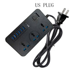 T09 Tomada Universal Internacional Multi-Funções Plug-in 3 Furos 3000W Alta Potência + 6 USB Carregamento Inteligente, PLUGUE UE, PLUGUE US, PLUGUE UK