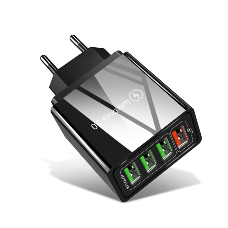 Carregador Rápido Universal 30W QC 3.0 USB + 3 Portas USB 2.0 para Telemóvel, Tablet e PC, Carregador de Viagem, Ficha UE, Ficha UE