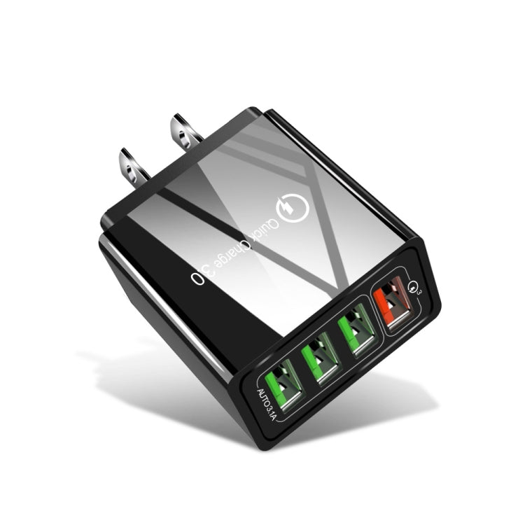Carregador Rápido Universal 30W QC 3.0 USB + 3 Portas USB 2.0 para Telemóvel, Tablet e PC, Carregador de Viagem, Ficha EUA, Ficha EUA