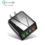 Carregador Rápido Universal 30W QC 3.0 USB + 3 Portas USB 2.0 para Telemóvel, Tablet e PC, Carregador de Viagem, Ficha EUA, Ficha EUA
