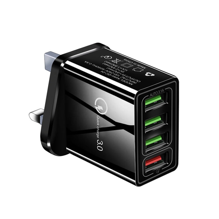 Carregador Rápido Universal 30W QC 3.0 USB + 3 Portas USB 2.0 para Telemóvel, Tablet e PC, Carregador de Viagem, Ficha Reino Unido, Ficha Reino Unido